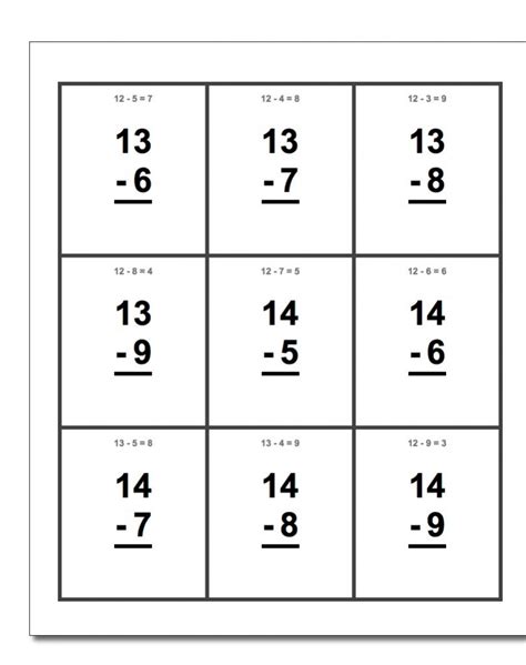 Free Printable/3rd Grade Subtraction Flash Cards