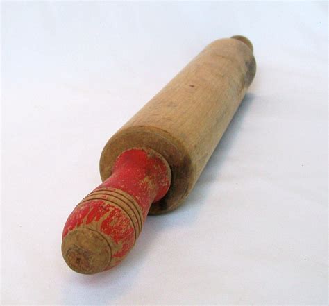 Vintage Rolling Pin Wooden Dough Roller Shabby Red Painted