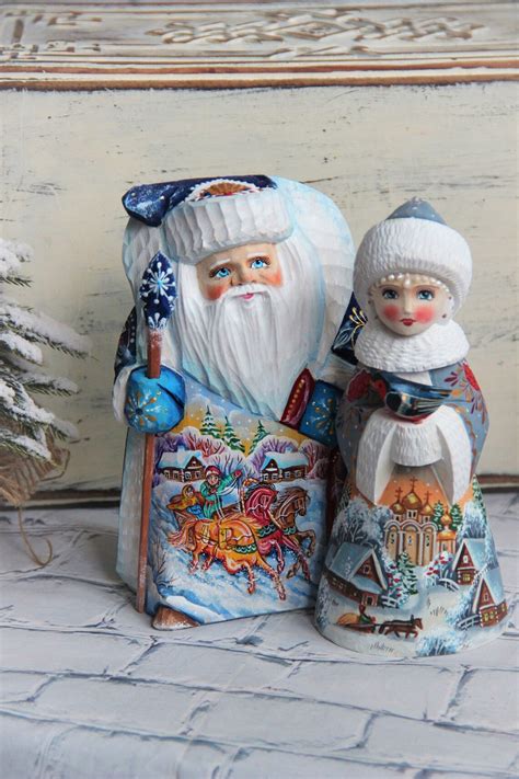Wooden Russian Santa Claus Christmas Snow Princess Carved Etsy