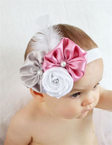 Baby Headbands Baby Girl Headband Pink Silver White Flower