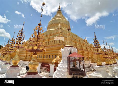 Golden Shwezigon Pagoda Bagan Myanmar Burma Southeast Asia Asia