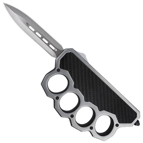 Knuckle Otf Trench Knife Silver Da Automatic Carbon Fiber Dagger