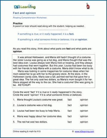 Facts And Opinions Worksheet