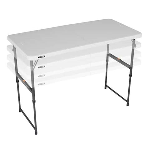 Lifetime 4 Ft One Hand Adjustable Height Fold In Half Table Almond