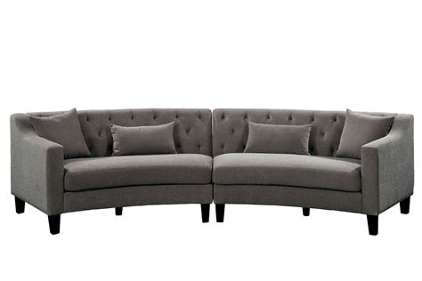 Sarin Contemporary Curved Sectional Sofa Button Tufted Gray Fabric