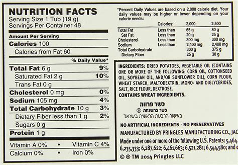 Pringles Snack Pack Nutrition Facts Nutrition Ftempo