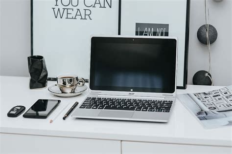 Hd Wallpaper Laptop Computer On White Desk Interior Minimal