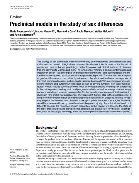 Pdf Preclinical Models In The Study Of Sex Differences