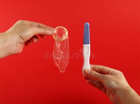 Woman Hands Holding Pregnancy Test And Condom Stock Image Image Of Health Contraceptive