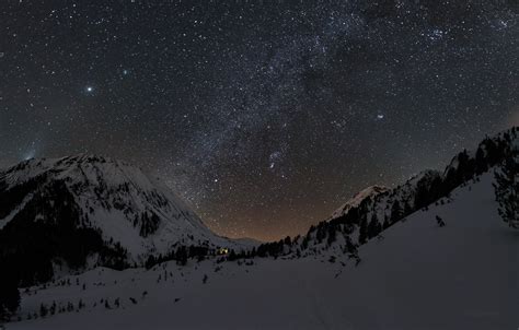 Wallpaper Winter The Sky Stars Snow Mountains Night The Milky Way