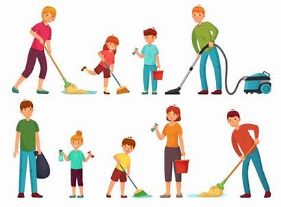 Cleaning Clean Housework Cartoon Illustration Parents Floor