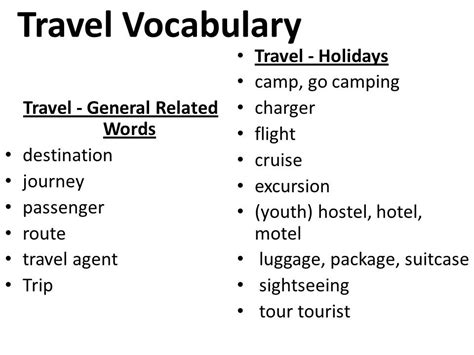 Vocabs Related To Travel Destination Eage Tutor