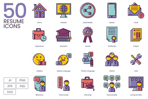 50 Resume Icons Lilac Icons Creative Market