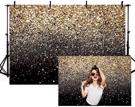Mehofoto 7x5ft Gold Glitter Sequin Spot Black Prom