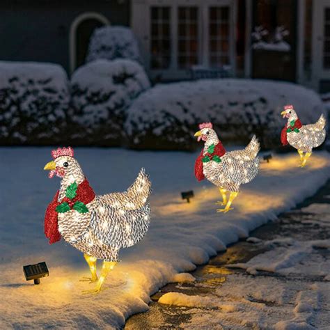 light up metal chicken with scarf sculpture christmas decoration led light strings chicken