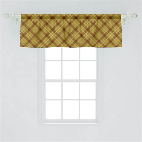 Ambesonne Brown Plaid Window Valance Illustration Of A Traditional