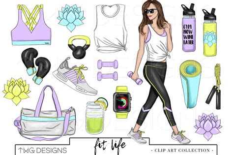 Fashion Girl Fitness Outfit Clip Art | Custom-Designed Illustrations ~ Creative Market