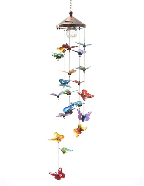 Hanging Solar Lighted Butterfly Mobile With Crackle Glass Bulb