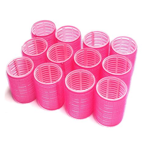 12 Pack Plastic Hair Rollers Curlers Pro Self Grip Small Medium Pink And Black Ebay