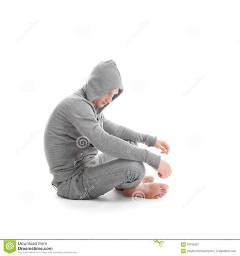 Sad Guy Sitting And Looking Down Stock Image Image Of