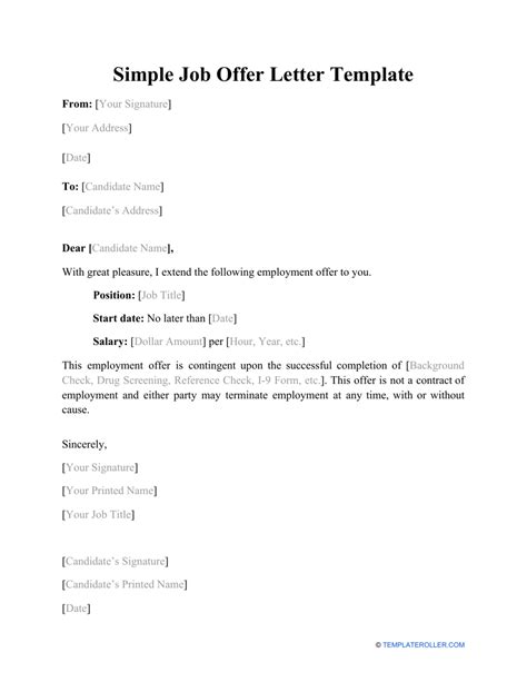 Simple Job Offer Letter Template Fill Out Sign Online And Download