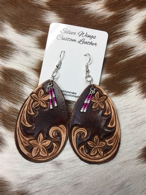 Original Hand Tooled Floral Leather Earrings Etsy Leather Earrings Etsy Earrings Leather