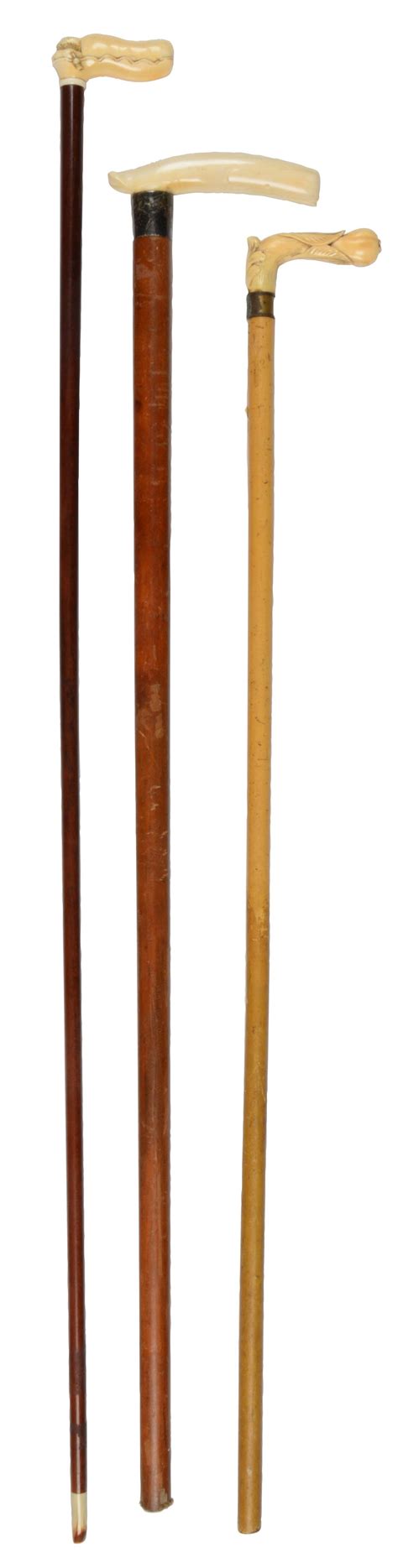 Lot Detail Lot Of 3 Ivory Antique Walking Stick Canes