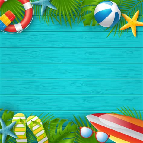 Summer Background Vector Banner Design With Colorful Beach Elements