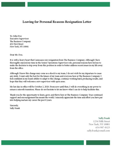 Sample Resignation Letter Reason For Leaving