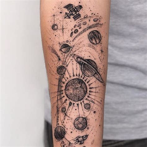 Illustrative Space Tattoo By Robson Carvalho Planet Tattoos Etching