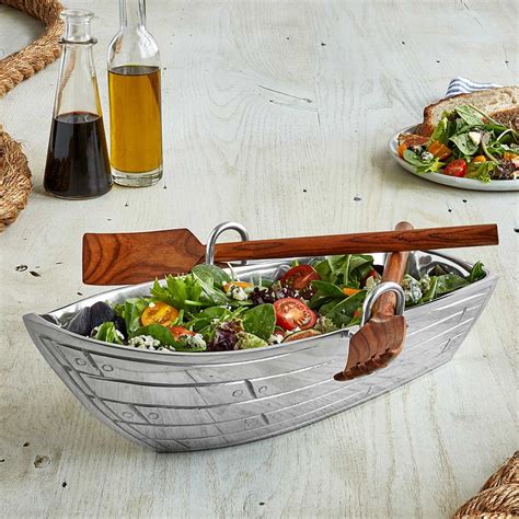 ROW BOAT SERVING BOWL WITH WOOD SERVING UTENSILS | Serving Platter, Tray, Buffet, Dinnerware ...