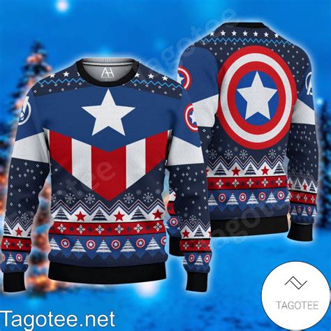 Captain America Navy Ugly Christmas Sweater Tagotee