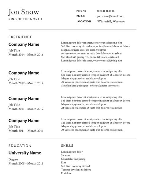 Free Resume Templates Printable