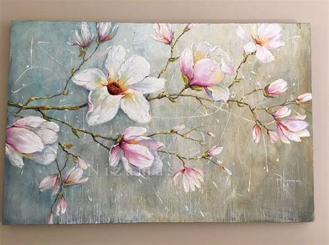 Pintura Al óleo Con Un Toque De Naturaleza Flores De Magnolia En Flor