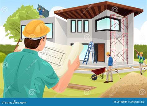 Architect Working At The Construction Site Stock Vector Illustration