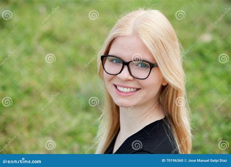 Young Blonde Girl With Glasses Smiling Stock Photo Image Of Lifestyle
