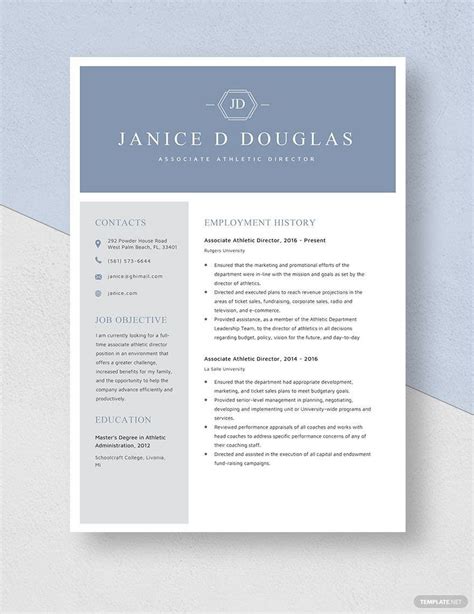 Free Sports Resume Template Download In Word Photoshop Apple Pages