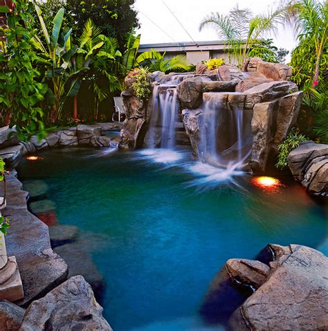 Grotto S And Waterfalls Tropical Swimming Pool And Hot Tub Orange County By Gentili Custom