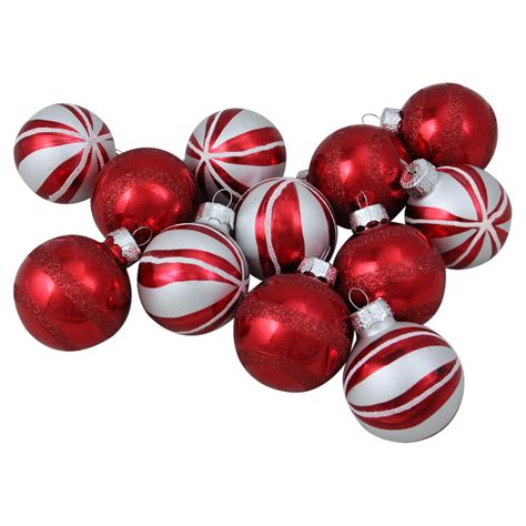 Northlight Red And White Swirl Decorated Glass Ball Christmas Ornaments
