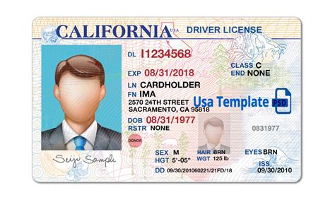 California Real Id Card Template Psd Drivers License Free Images
