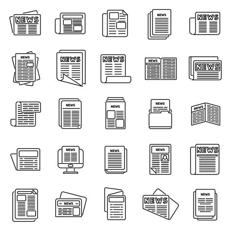 Newspaper Icons Set Outline Vector Stack Magazine 8631364 Vector Art