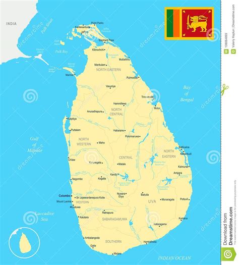 Sri Lanka Map Detailed Vector Illustration Stock Illustration