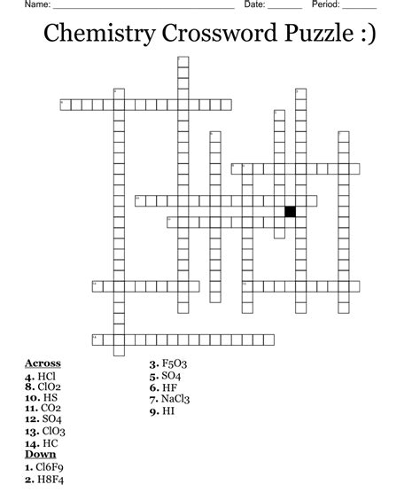 Chemistry Crossword Puzzle Worksheet