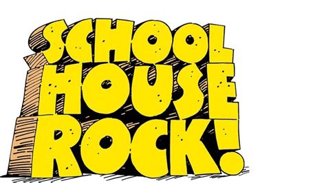The Words School House Rock Are Written In Yellow And Black Ink On A
