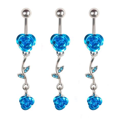 1pc New Blue Rose Dangle Belly Button Rings Surgical Steel Women Sexy