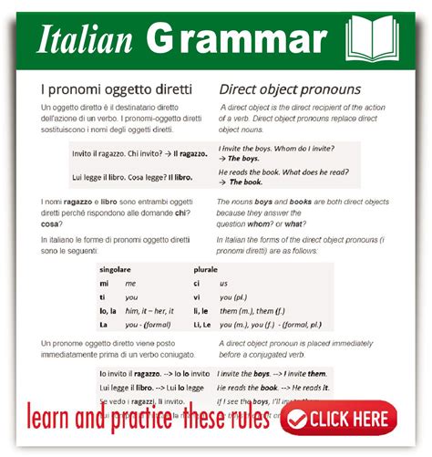 Pronomi Oggetto Diretti Lingua Italiana Imparare Litaliano Italia