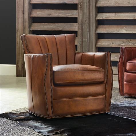 Christopher knight home cecilia swivel chair with loose cover, natural fabric. Hooker Furniture Carson Leather Swivel Club Chair in Spice ...