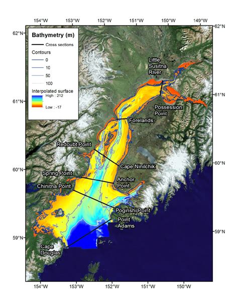 Bathymetry Of Cook Inlet Alaska With An Interpolated Depth Surface