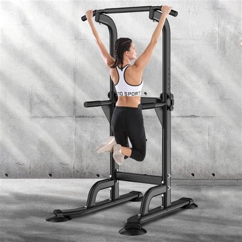Soges Height Adjustable Power Tower Dip Stands Pull Up Bar Strength