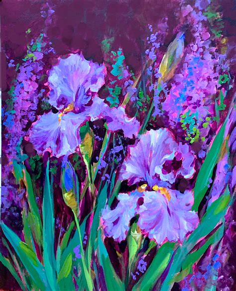 Light From Above Iris Garden Acrylic Flower Painting Flower Painting
